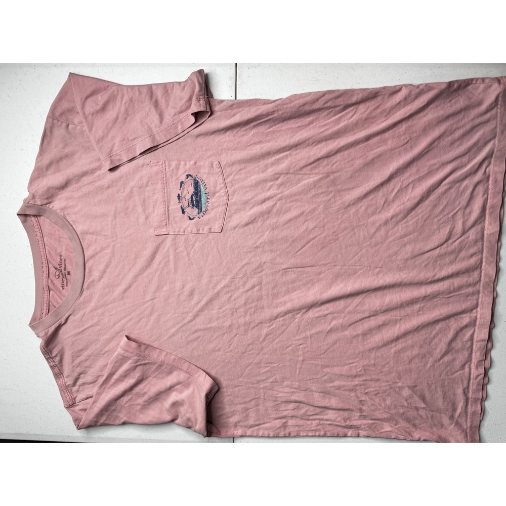 Vineyard Vines Mens Pink Short Sleeve Pocket T-Shirt Graphic Boat Fish Size M